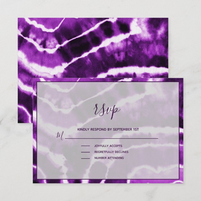 Elegante Deep Lila Marble Batik Wedding RSVP Card Karte (Vorne/Hinten)