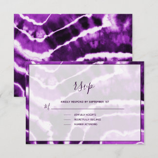 Elegante Deep Lila Marble Batik Wedding RSVP Card Karte