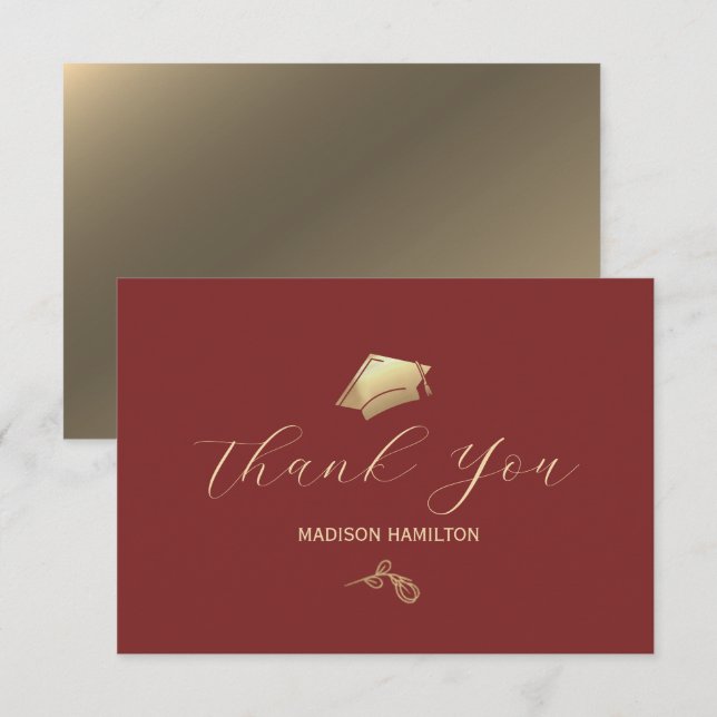 Elegante Deep Red and Gold Graduation Party Dankeskarte (Vorne/Hinten)