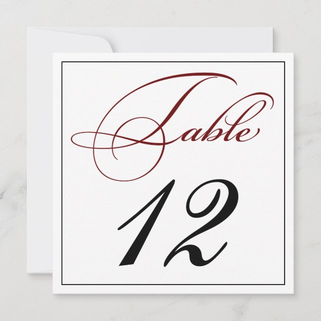 Elegante Deep Red Script Tischnummer Cards (Vorderseite)