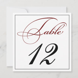Elegante Deep Red Script Tischnummer Cards
