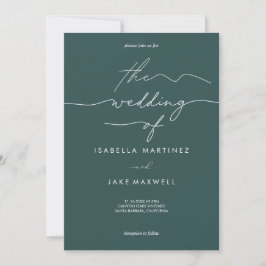 Elegante Deep Teal & Weiße Moderne Schrift Hochzei Einladung