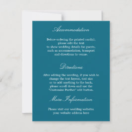 Elegante Deep Türkise Blue Wedding Details Card Einladung
