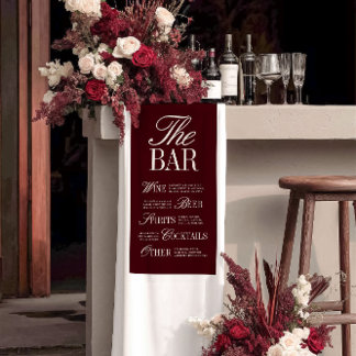Elegante Dekoration des Burgundy Wedding Bar Menu  Banner