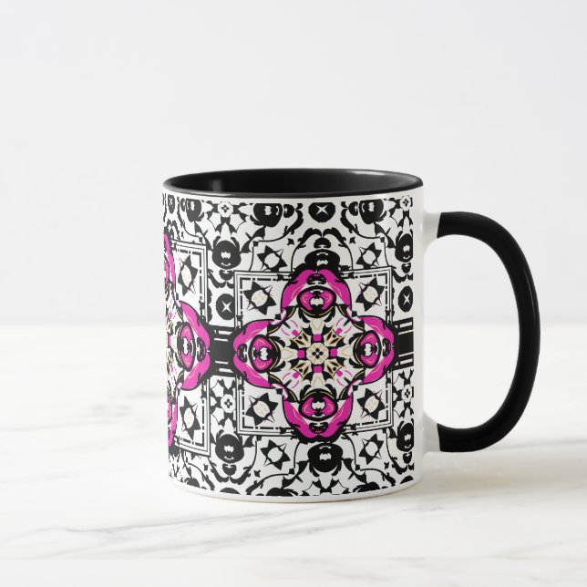 Elegante dekorative Damast-Fuchsie und Schwarzes Tasse (Rechts)