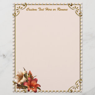 Elegante dekorative Gold Border Lilly Floral Blume Briefbogen