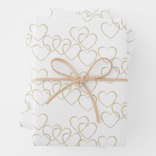 Elegante dekorative Herzklänge Gold und Weiß Geschenkpapier Set