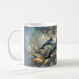 Elegante Delfine mit goldenen floralen Wellen Kaffeetasse