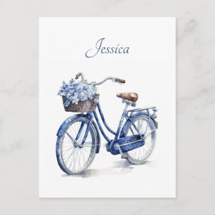 Elegante Delft-Blau-Blumen-Fahrrad-Personalisierun Postkarte