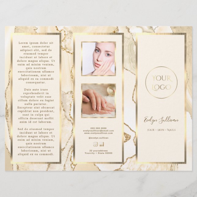 Elegante Delicate Peach Gold Agate Broschüre (Vorderseite)
