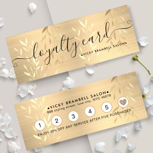 Elegante Delikate Gold Blätter mit gebürstetem Met Treuekarte (Elegant Delicate Gold Leaves Brushed Metal Punch Loyalty Card)