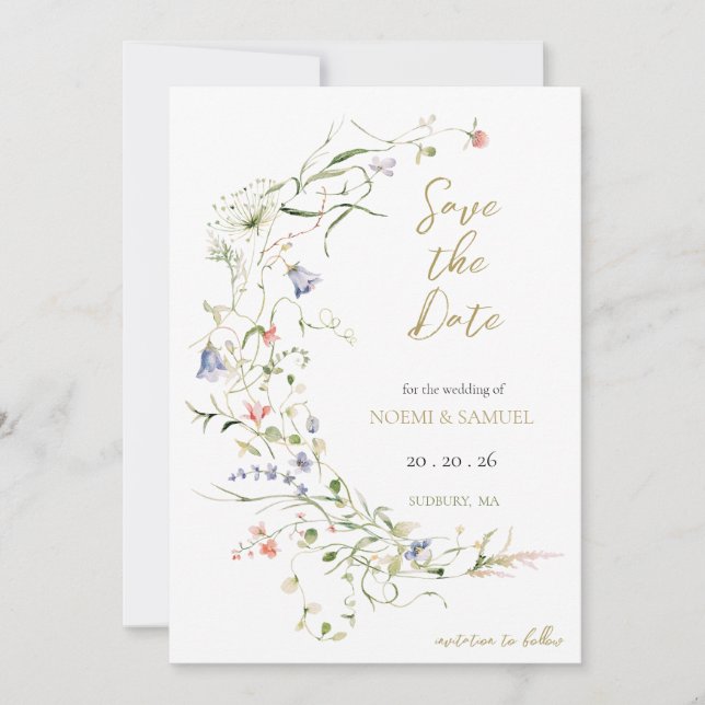 Elegante Delikate Wildblume Save The Date (Vorderseite)