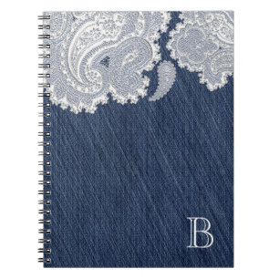 Elegante Denim-Jeans- und weiße Spitze Hochzeitskl Notizblock