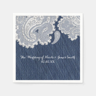 Elegante Denim-Jeans- und weiße Spitze Hochzeitskl Serviette