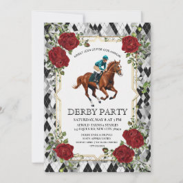Elegante Derby-Party-Einladung mit Pferderennen I Einladung