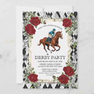 Elegante Derby-Party-Einladung mit Pferderennen I Einladung