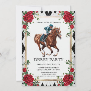 Elegante Derby-Party-Einladung mit Pferderennen I Einladung
