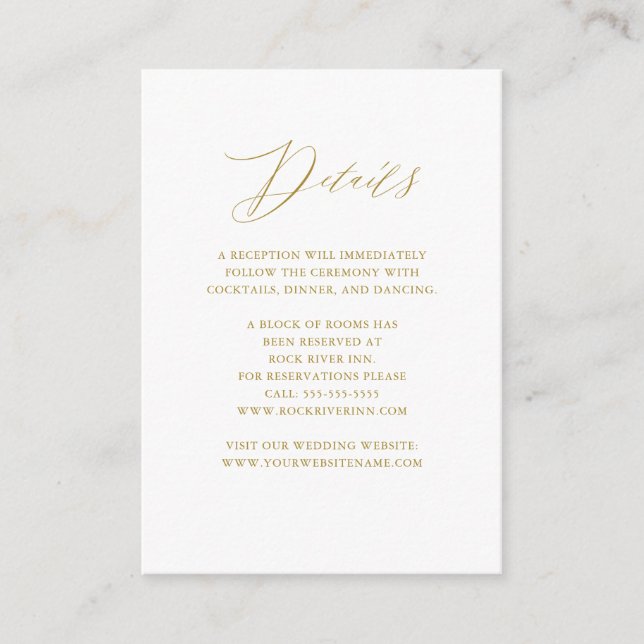 Elegante Details zu White-Script-Hochzeiten Begleitkarte (Vorderseite)