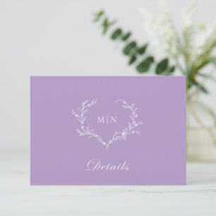 Elegante Details zum Lila Monogramm-Wreath-Hochzei Begleitkarte