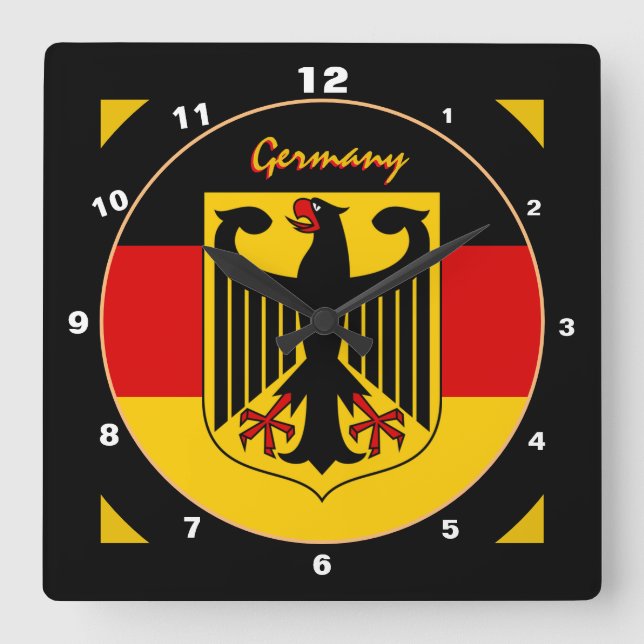 Elegante deutsche Flagge, Adler & Deutschland / De Quadratische Wanduhr (Vorderseite)