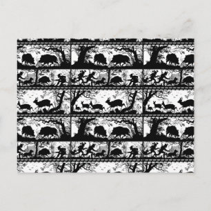 Elegante deutsche Jagdszene mit Hirsch und Bär Postkarte