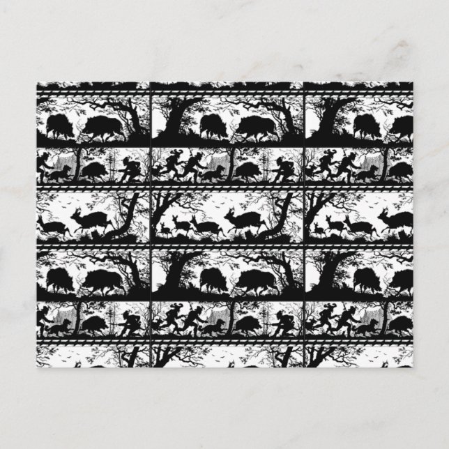 Elegante deutsche Jagdszene mit Hirsch und Bär Postkarte (Vorderseite)