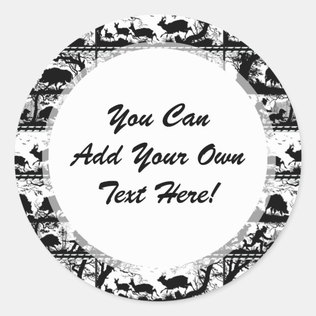 Elegante deutsche Jagdszene mit Hirsch und Bär Runder Aufkleber (Vorderseite)