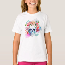 Elegante Dia de los Muertos Floral Skull Crew Shir T-Shirt