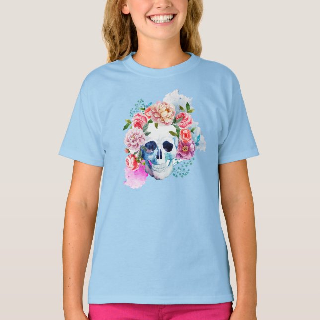 Elegante Dia de los Muertos Shirt Floral Skull (Vorderseite)