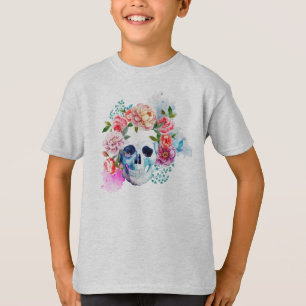 Elegante Dia de los Muertos Shirt Floral Skull