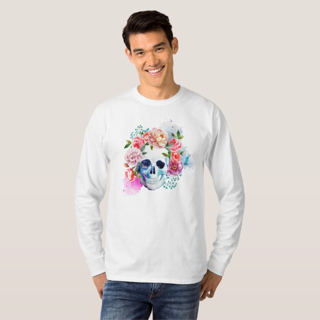 Elegante Dia de los Muertos Shirt Floral Skull (Vorne ganz)