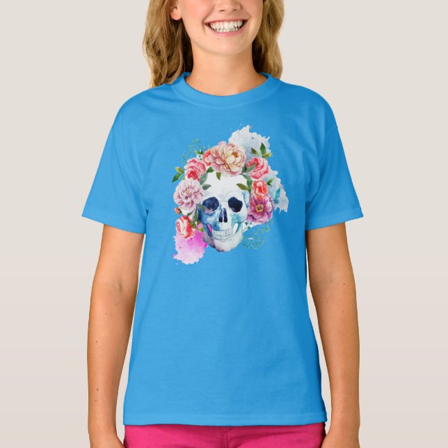 Elegante Dia de los Muertos Shirt Floral Skull (Vorderseite)