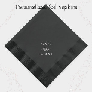 Elegante Diamant-Hochzeitsmonogramm & Datum Servietten Mit Folie