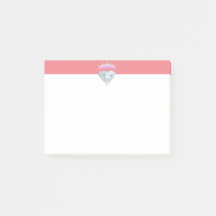 Elegante Diamant- & Tiara auf Korallenrot und Weiß Post-it Klebezettel