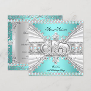Elegante Diamant-Türkis Süße 16 Sechzehn Party A Einladung