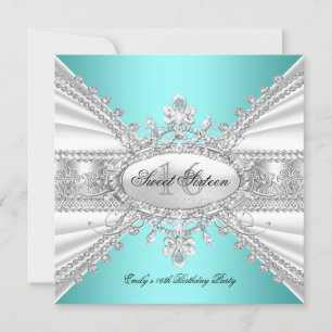 Elegante Diamant Türkis Sweet 16 Sechzehn Party 3 Einladung