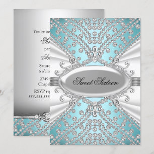 Elegante Diamantblaue Sweet 16 Party-Einladung Einladung