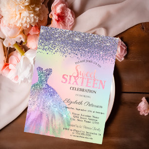 Elegante Diamanten, Kleid Holografisch Sweet 16 Einladung