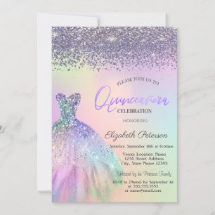 Elegante Diamanten, Kleid Holografische Quinceaner Einladung