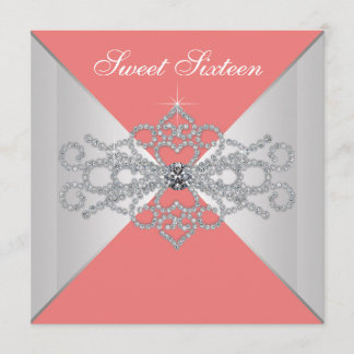 Elegante Diamanten Korallen Sweet 16 Geburtstagsfe Einladung