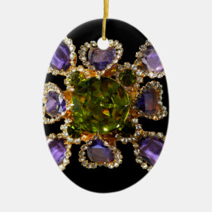 Elegante Diamanten lila Grünsteine Keramik Ornament