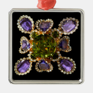 Elegante Diamanten lila Grünsteine Silbernes Ornament