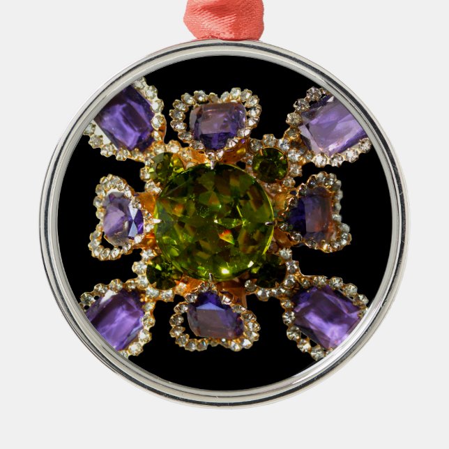 Elegante Diamanten lila Grünsteine Silbernes Ornament (Vorne)