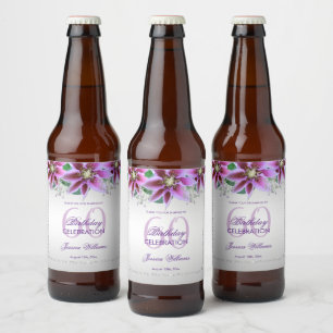 Elegante Diamanten- und Blumen-Geburtstagsfeier Bierflaschenetikett