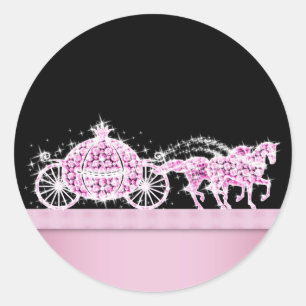 Elegante Diamantenkutsche Rosa Prinzessin Aufklebe Runder Aufkleber
