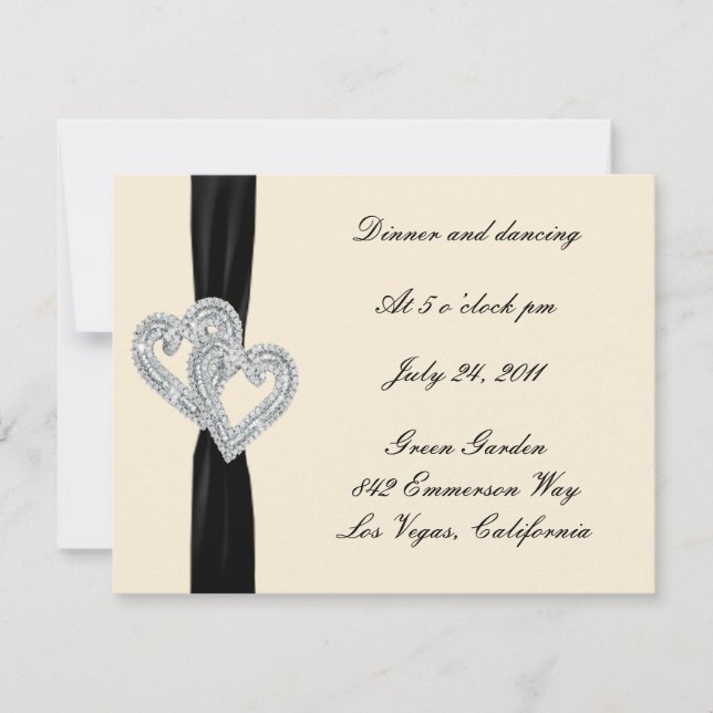 Elegante Diamond Black Ribbon Empfang Cards Einladung (Vorderseite)