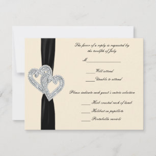 Elegante Diamond Black Ribbon Response Cards RSVP Karte