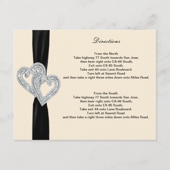 Elegante Diamond Black Ribbon Richtungskarten Begleitkarte (Vorderseite)