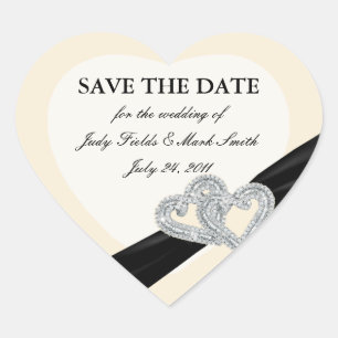 Elegante Diamond Black Ribbon Save the Date Aufkle Herz-Aufkleber