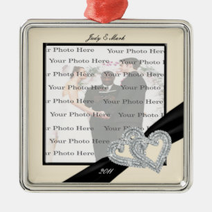 Elegante Diamond Black Ribbon SilverSquare Ornamen Silbernes Ornament